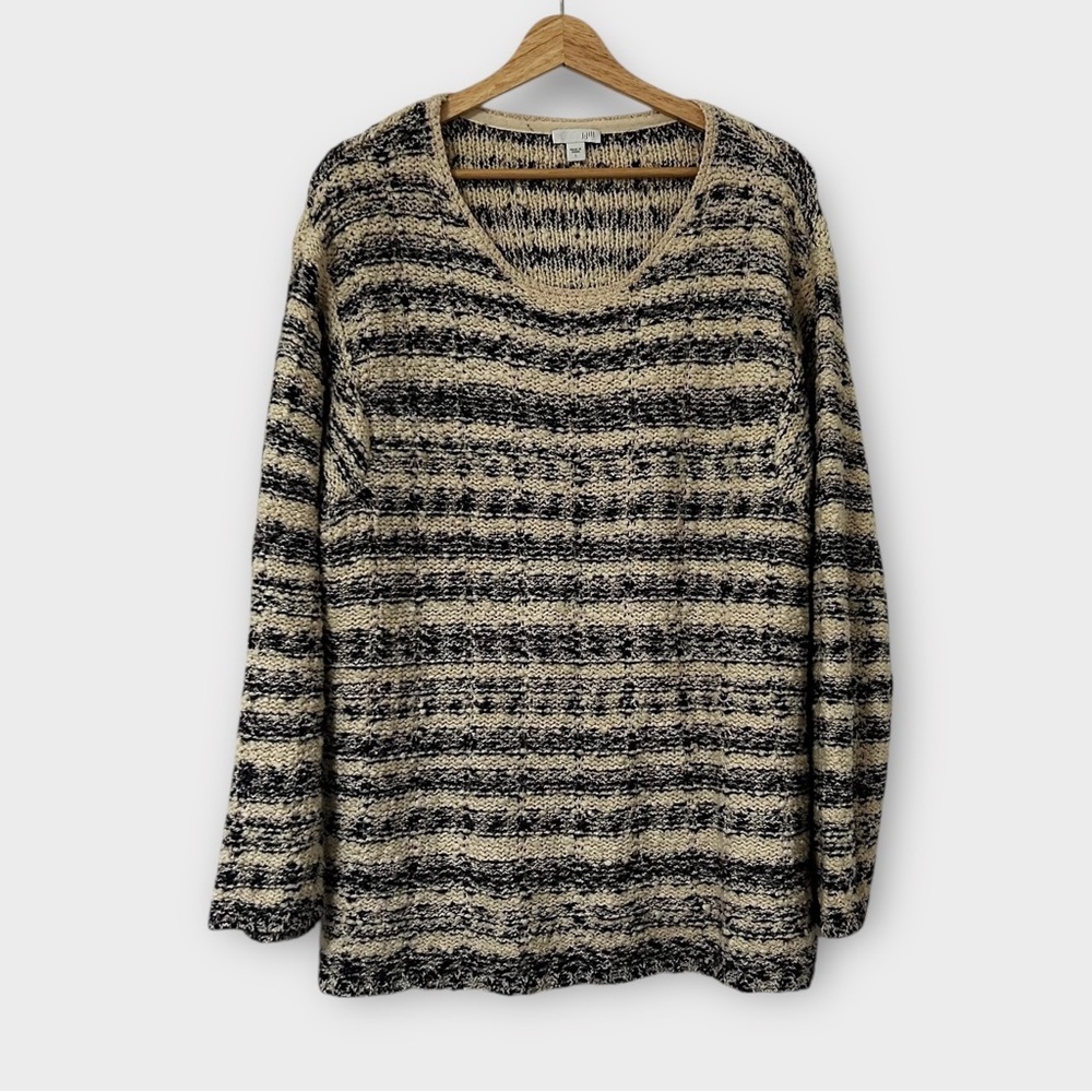 J Jill Chunky Beige Sweater Women’s Size Large Knit Long Sleeve Stretch Casual